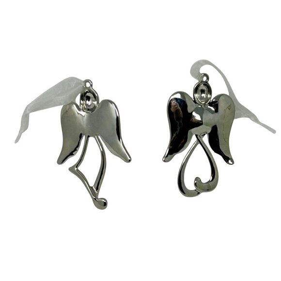 Elegant Silver Angel Ornaments With Heart & Teardrop Gemstones - Vintage - Picture 3 of 4